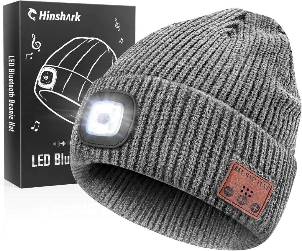 Hinshark Gifts for Men, LED Bluetooth Beanie Hat, Birthday Gifts for Him, Men, Dad, Women, Tools Cool Gadgets for Men Grey