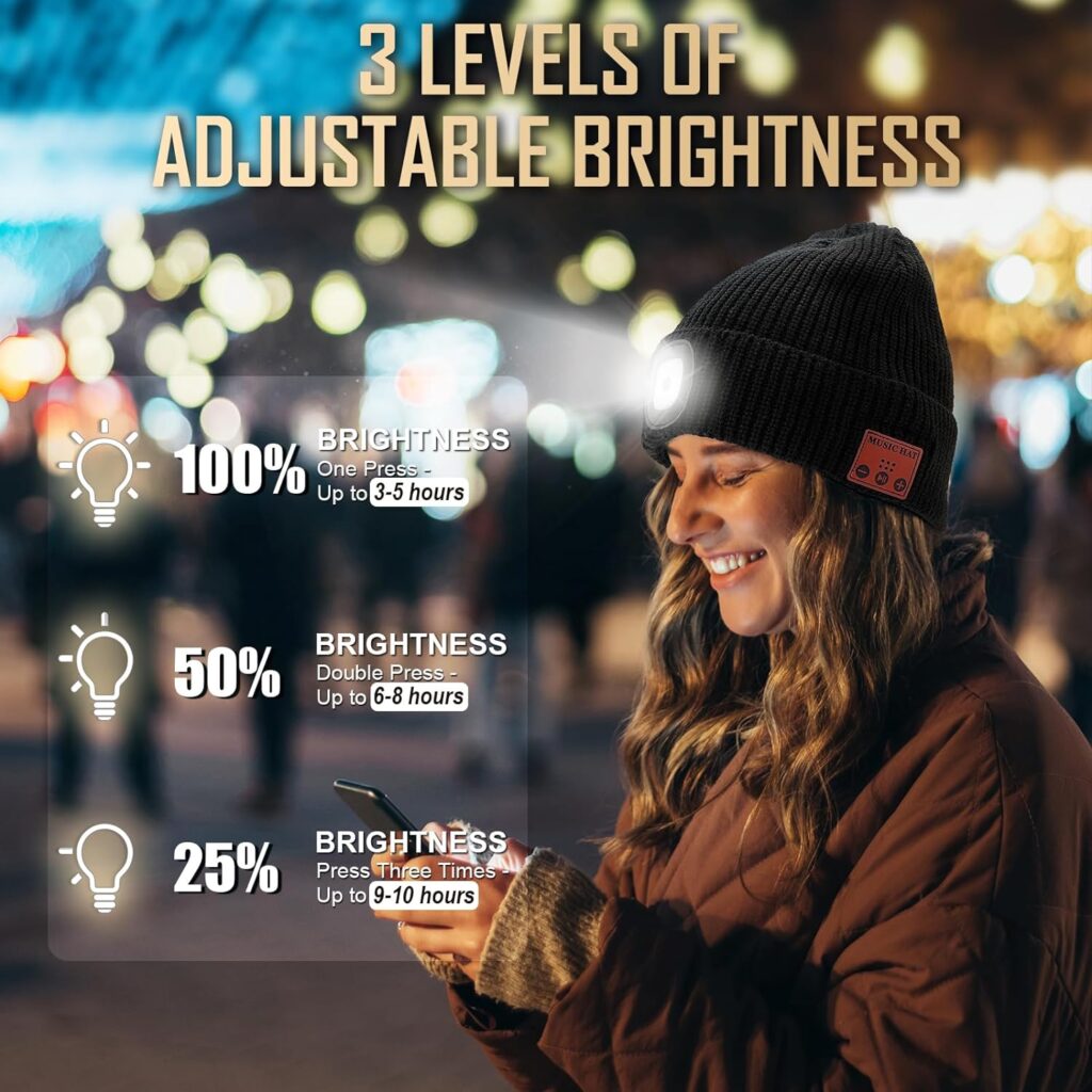 Hinshark Gifts for Men, LED Bluetooth Beanie Hat, Birthday Gifts for Him, Men, Dad, Women, Tools Cool Gadgets for Men Grey
