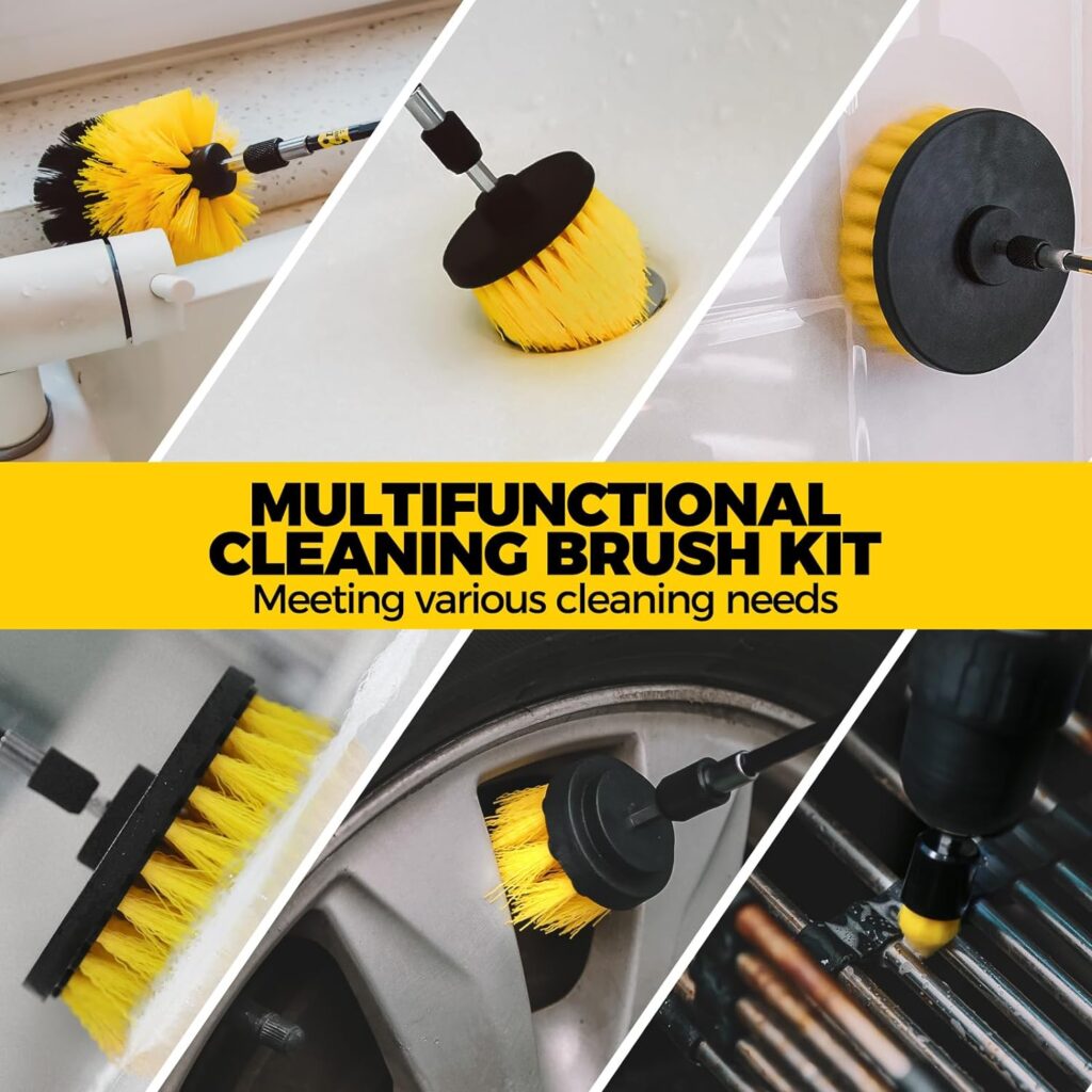 Holikme 20Pack Drill Brush Attachments Set, White Scrub Pads  Sponge, Power Scrubber Brush with Extend Long Attachment All Purpose Clean for Grout, Tiles, Sinks, Bathroom, Kitchen  Auto,White