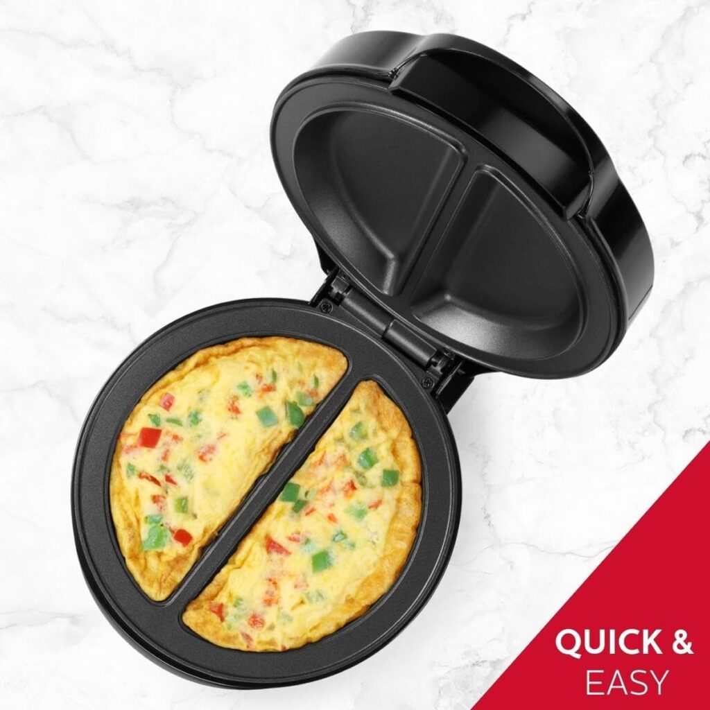 Holstein Housewares - Non-Stick Omelet  Frittata Maker, Stainless Steel - Makes 2 Individual Portions Quick  Easy (2 Section, Black)