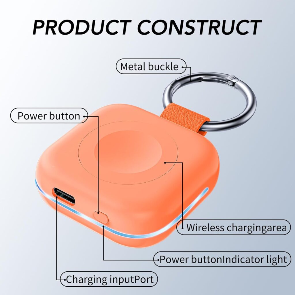 HUOTO Portable Wireless Charger for Apple Watch Accessories,for Apple Watch Series 9/8/UItra 2/UItra/7/6/5/4/3/2/SE,Compact Magnetic iWatch Charger 1200mAh Power Bank Keychain Travel Style Gift