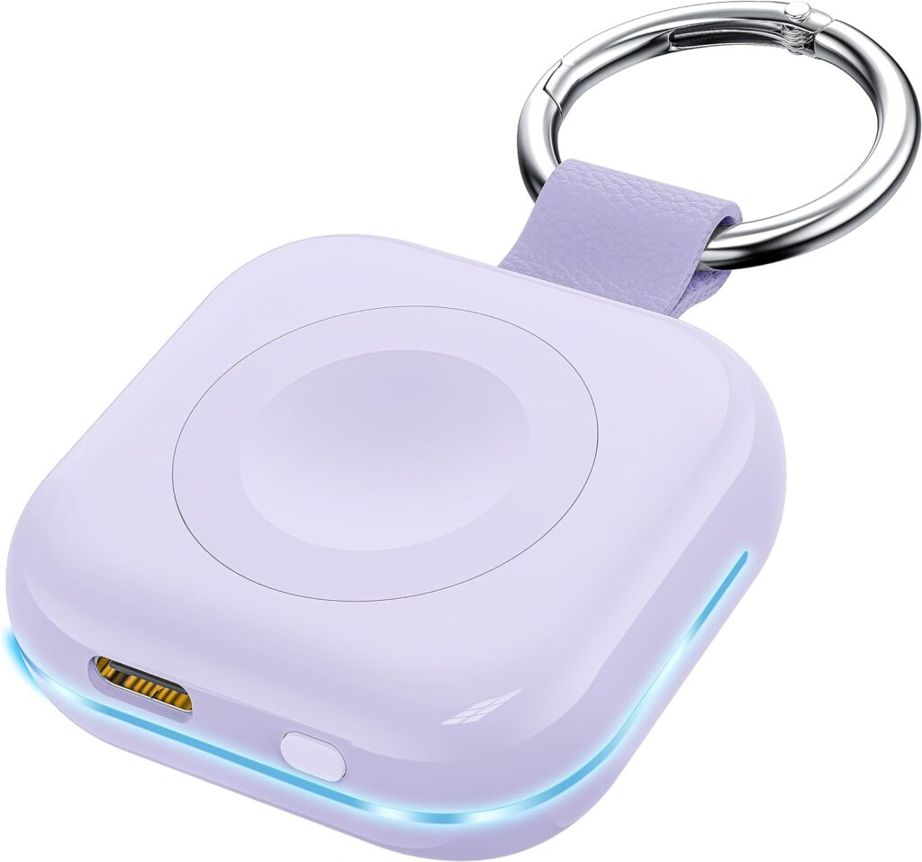 HUOTO Portable Wireless Charger for Apple Watch Accessories,for Apple Watch Series 9/8/UItra 2/UItra/7/6/5/4/3/2/SE,Compact Magnetic iWatch Charger 1200mAh Power Bank Keychain Travel Style Gift