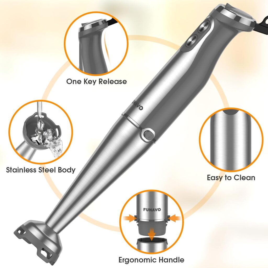 Immersion Blender, 1000W Anti-scratch 5-in-1 Hand Blender, Upgraded 12 Speed Stainless Steel Blade Stick Blender with Turbo Mode, 20oz Beaker, 17oz Chopping Bowl, Whisk, BPA-Free