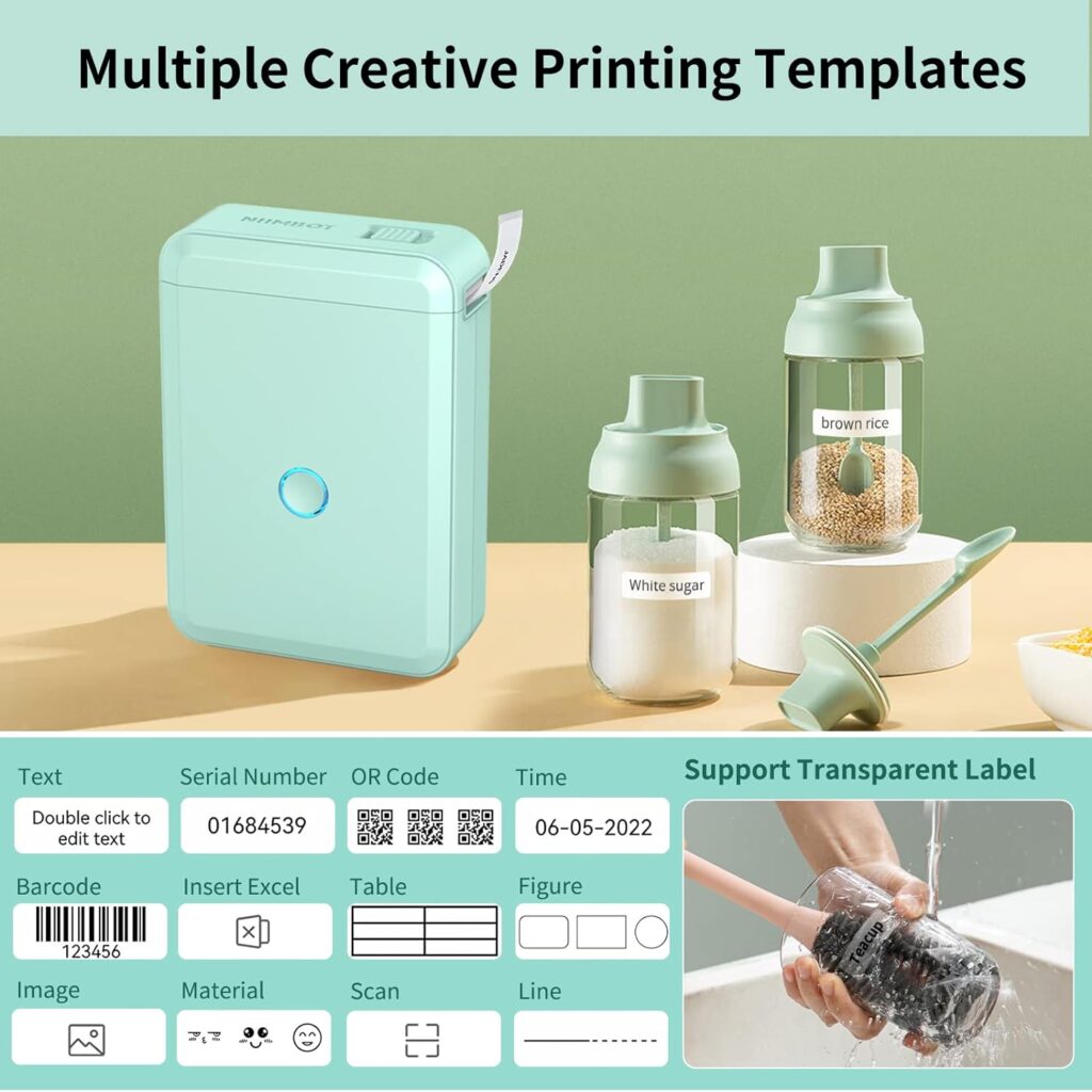 JADENS D110 Label Maker Machine with Tape, Portable Bluetooth Label Printer for Storage, Office, Home, Organizing, Sticker Maker Mini Label Maker with Multiple Templates, White