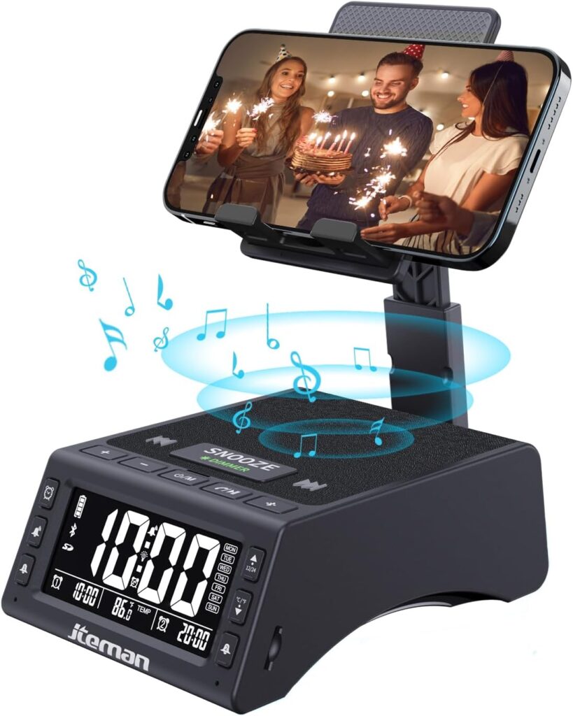 JTEMAN Gifts for Men Women,Cell Phone Stand with Wireless Bluetooth Speaker,Adjustable Cool Tech Kitchen Gadgets,Unique Birthday Gifts for Men,Women