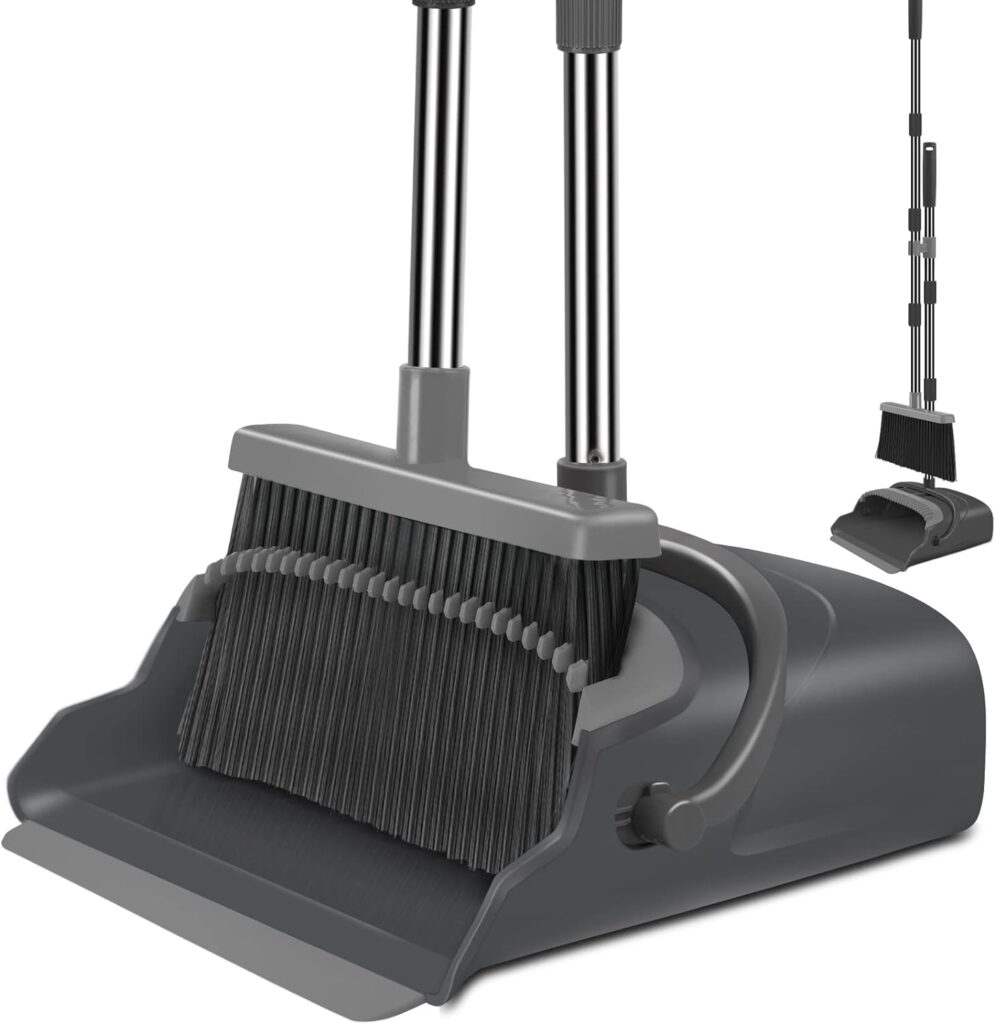 kelamayi Broom and Dustpan Set for Home，Broom and Dustpan Set, Broom Dustpan Set, Broom and Dustpan Combo for Office, IndoorOutdoor Sweeping, Stand Up Broom and Dustpan (GrayYellow)