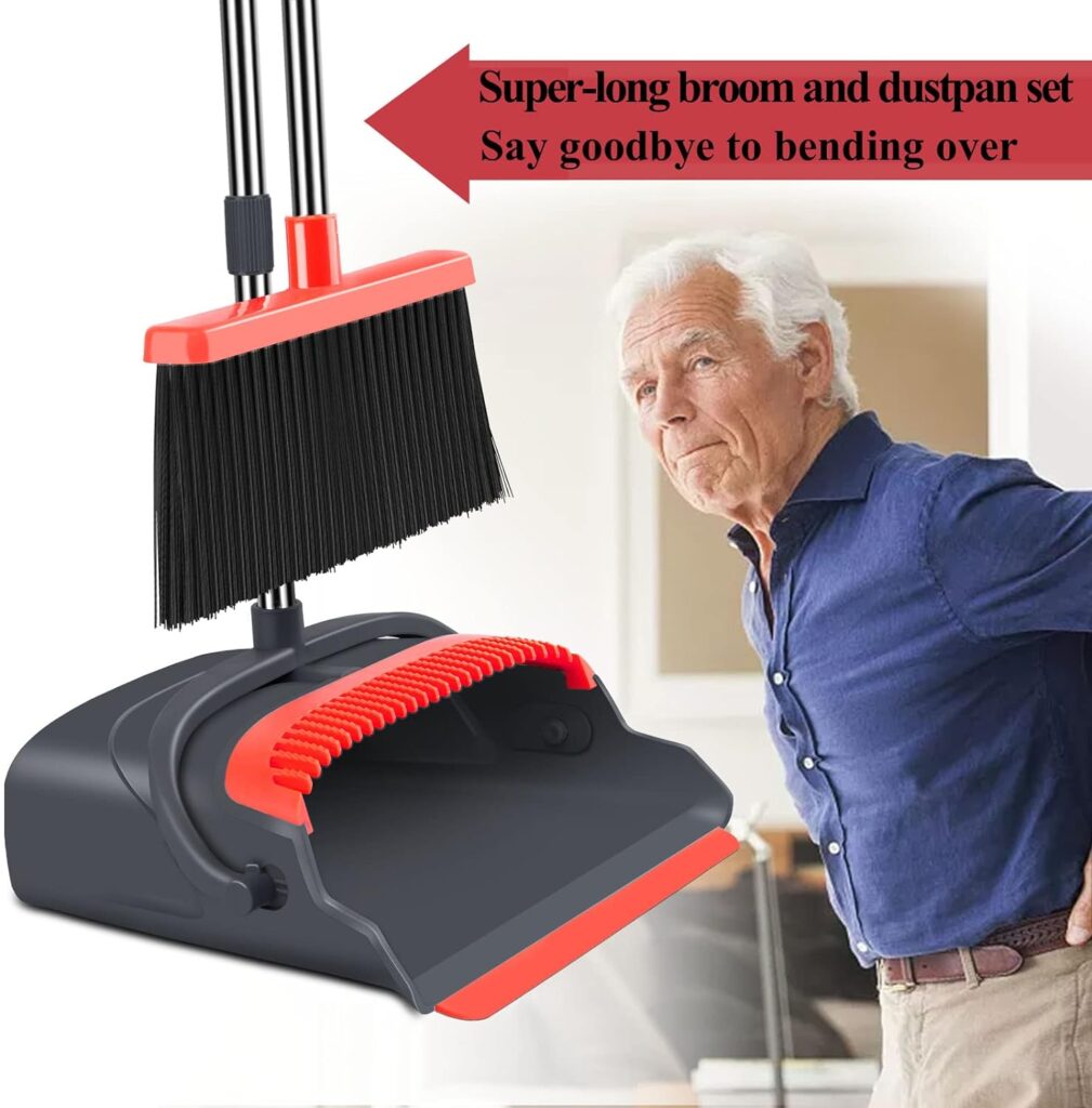kelamayi Broom and Dustpan Set for Home，Broom and Dustpan Set, Broom Dustpan Set, Broom and Dustpan Combo for Office, IndoorOutdoor Sweeping, Stand Up Broom and Dustpan (GrayYellow)