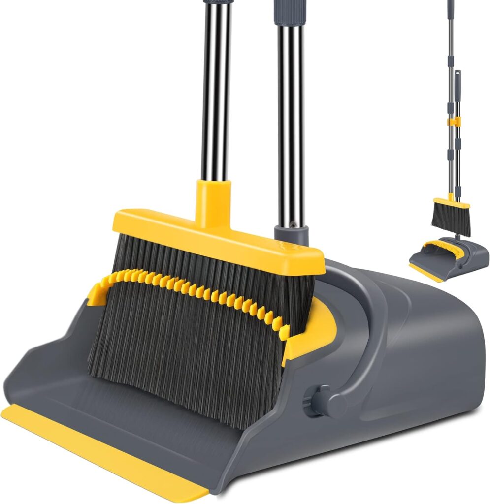 kelamayi Broom and Dustpan Set for Home，Broom and Dustpan Set, Broom Dustpan Set, Broom and Dustpan Combo for Office, IndoorOutdoor Sweeping, Stand Up Broom and Dustpan (GrayYellow)