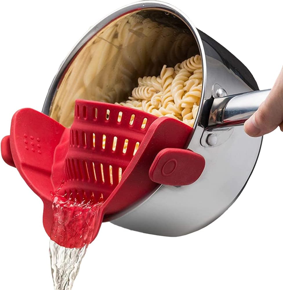 Kitchen Gizmo Snap N Strain - Silicone Clip-On Colander, Heat Resistant Drainer for Vegetables and Pasta Noodles, Kitchen Gadgets for Bowl, Pots, and Pans - Essential Home Cooking Tools - Grey