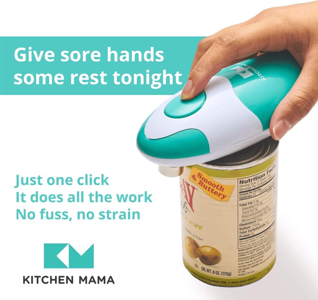 Kitchen Mama Auto Electric Can Opener: Open Your Cans with A Simple Press of Button - Automatic, Hands Free, Smooth Edge, Food-Safe, Battery Operated, YES YOU CAN (Red)