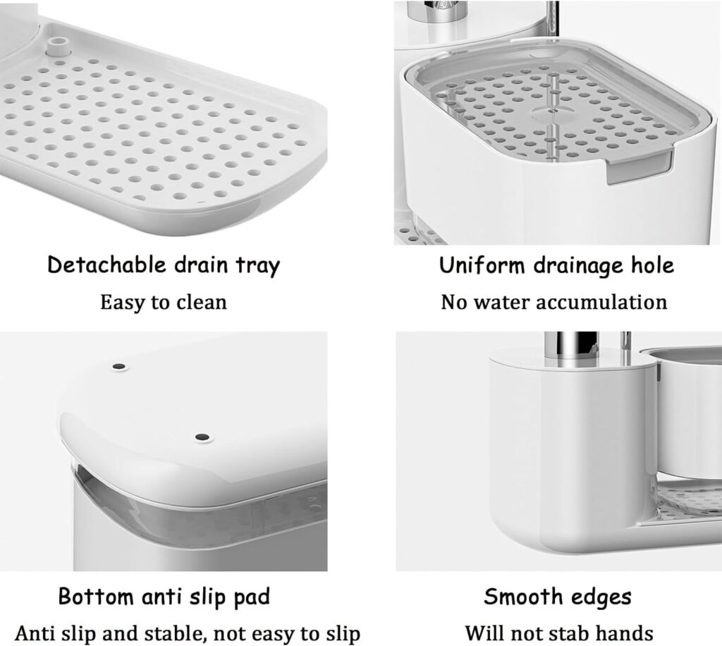 Kitchen Soap Dispenser Set with Tray and Dishcloth Holder, Dish Soap Dispenser for Kitchen Sink Countertop Storage with Holder, Kitchen Soap Tray Kitchen Gadgets (White)