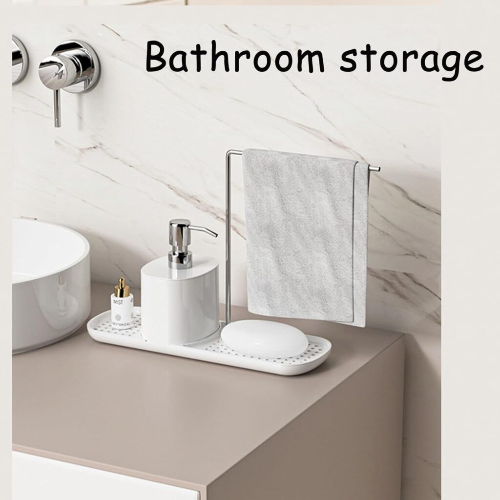 Kitchen Soap Dispenser Set with Tray and Dishcloth Holder, Dish Soap Dispenser for Kitchen Sink Countertop Storage with Holder, Kitchen Soap Tray Kitchen Gadgets (White)
