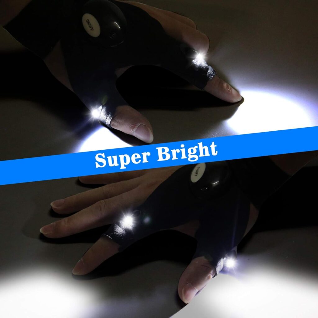 LED Flashlight Gloves, Gifts for Men Dad Him Boyfriend Husband, Cool Gadget Hands-Free Lights for Camping Fishing Repairing, Fathers Day Christmas Birthday Gift
