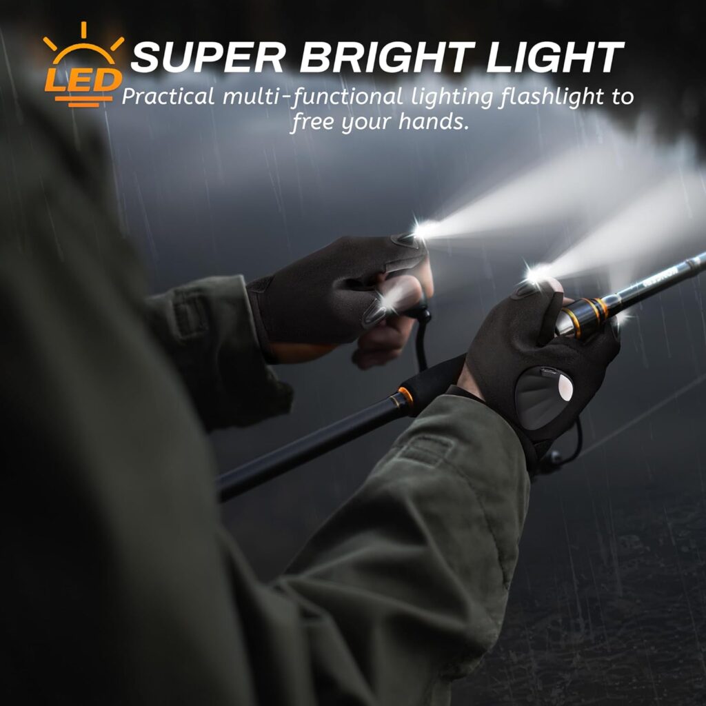 LED Rechargeable Flashlight Gloves Outdoor Fishing Gloves Tools Glove Lights Finger Unique Cool Gadgets Gifts Idea  Valentines Day Gifts Stocking Stuffers for Men, Him, Dad, Father, Husband