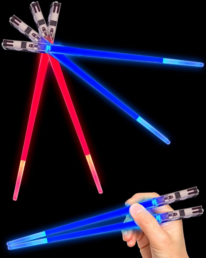 Lightsaber Chopsticks Light Up, Star Wars Chopsticks Light Up, Mini Lightsaber, Fun Chop, Cool Chopsticks, Light Saber Chopsticks, Led Chopsticks, 2 PAIRS, Blue Red (Glossy Tips)