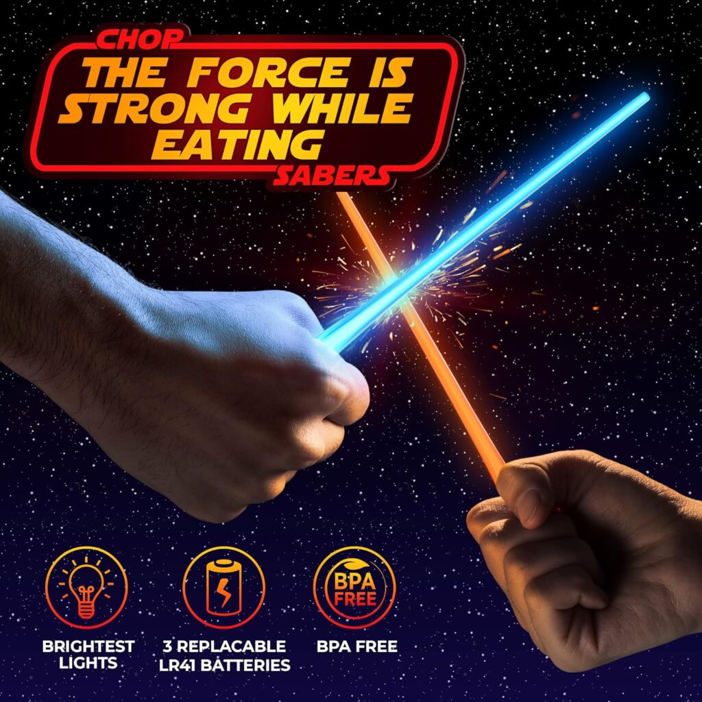 Lightsaber Chopsticks Light Up, Star Wars Chopsticks Light Up, Mini Lightsaber, Fun Chop, Cool Chopsticks, Light Saber Chopsticks, Led Chopsticks, 2 PAIRS, Blue Red (Glossy Tips)