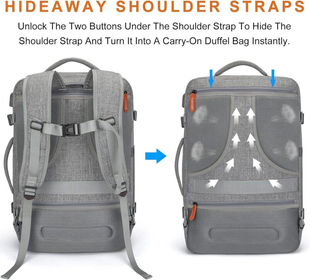Lumesner Carry on Backpack, Extra Large 40L Flight Approved Travel Backpack for Men  Women,Expandable Large Suitcase Backpacks With 4 Packing Cubes,Water Resistant Luggage Daypack Weekender Bag,Grey