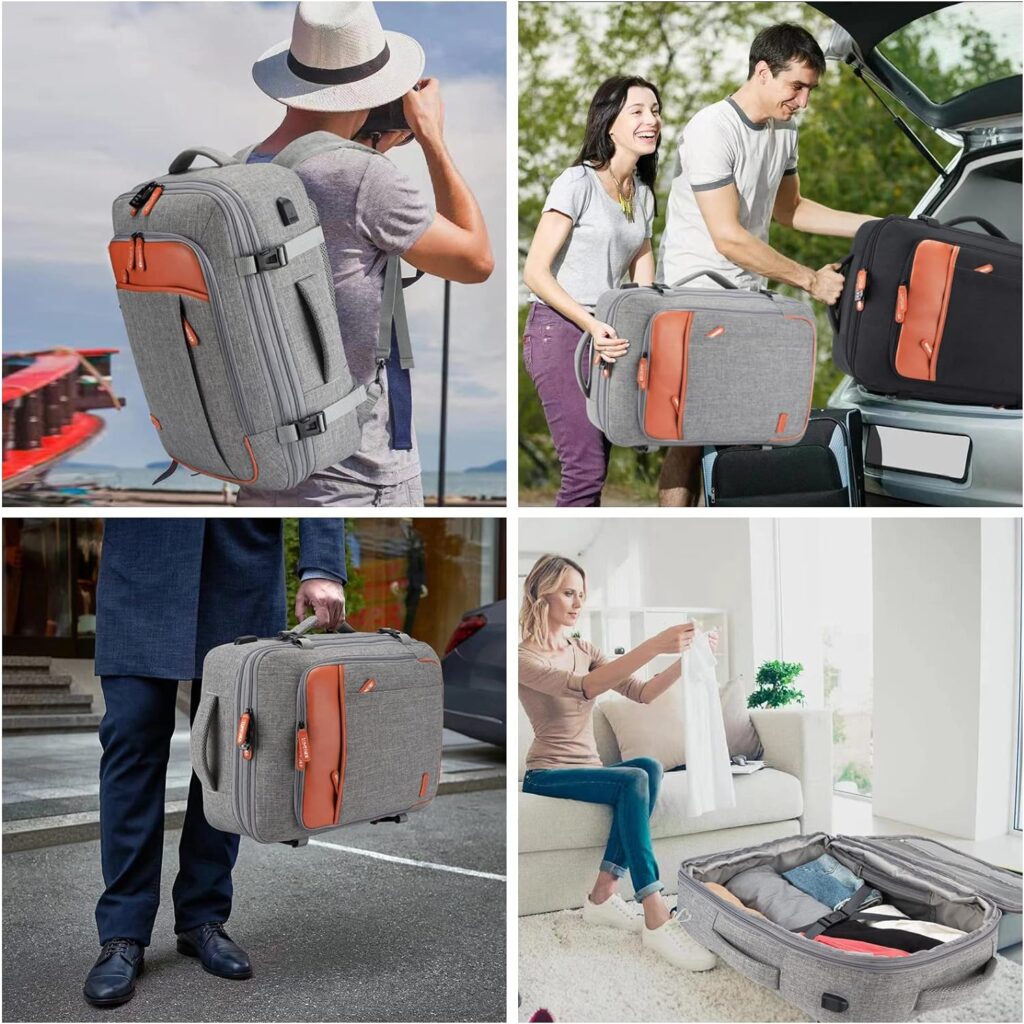 Lumesner Carry on Backpack, Extra Large 40L Flight Approved Travel Backpack for Men  Women,Expandable Large Suitcase Backpacks With 4 Packing Cubes,Water Resistant Luggage Daypack Weekender Bag,Grey