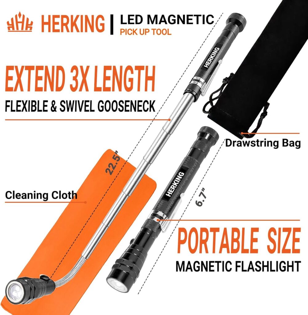 Magnetic Pickup Tool with 3 LED Lights- Birthday Gifts for Men- Telescoping Magnet Flashlight- Valentines Day Gifts for Him - Cool Gadgets Gifts for Dad, Husband, Boyfriend, Handyman, Mens Gifts Ideas