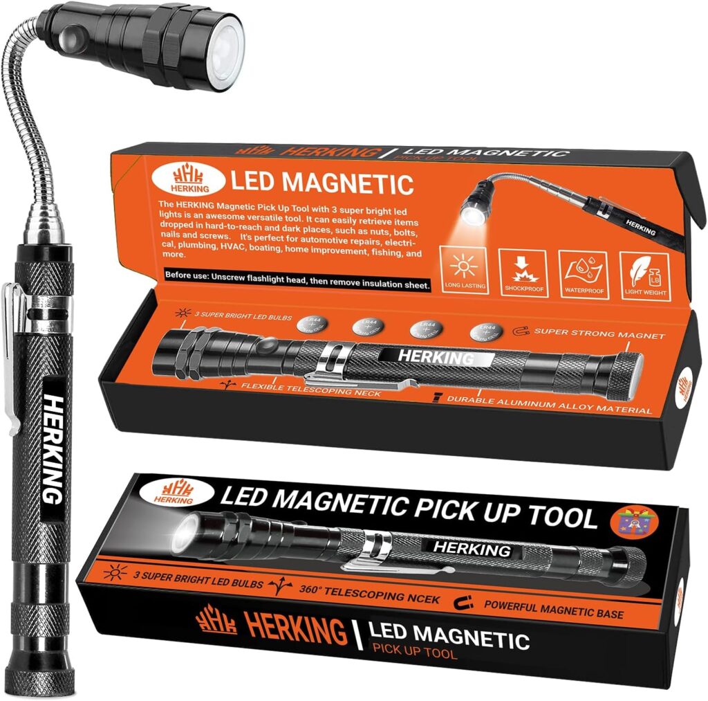 Magnetic Pickup Tool with 3 LED Lights- Birthday Gifts for Men- Telescoping Magnet Flashlight- Valentines Day Gifts for Him - Cool Gadgets Gifts for Dad, Husband, Boyfriend, Handyman, Mens Gifts Ideas