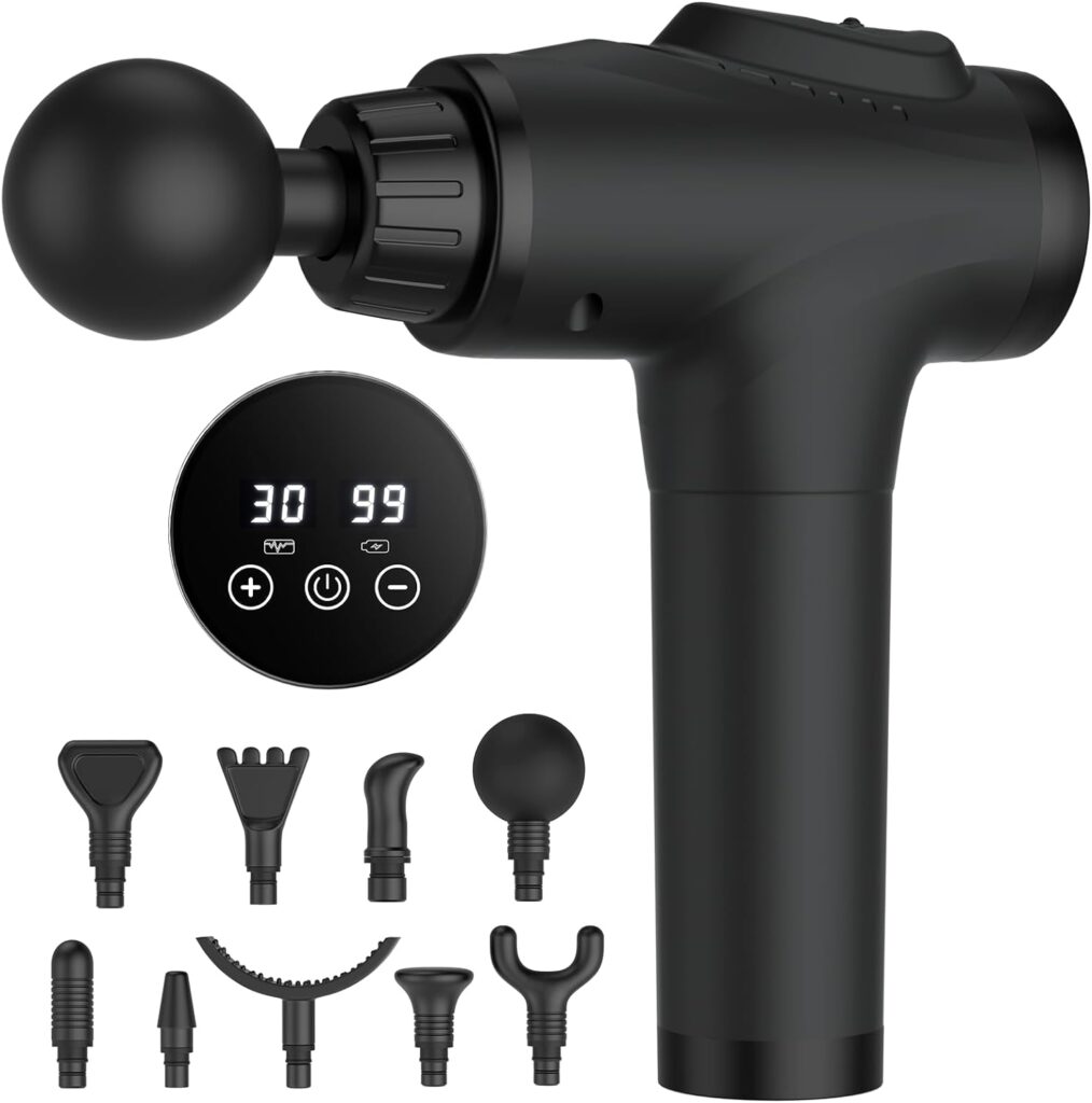 Massage Gun, Muscle Massage Gun for Athletes Handheld Electric Deep Tissue Back Massager, Percussion Massage Device for Pain Relief with 30 Speed Levels 9 Heads