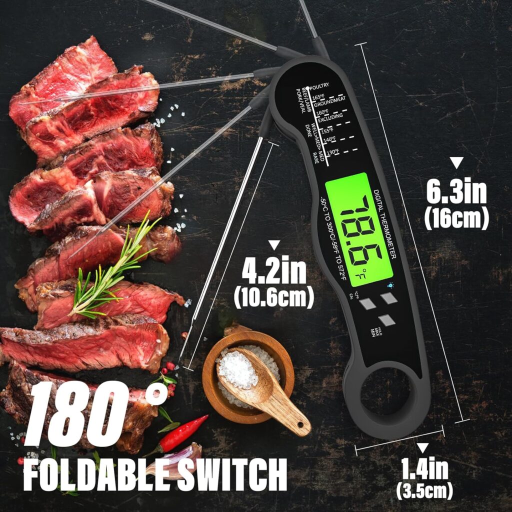 Meat Thermometer Digital - Fast Instant Read Food Thermometer for Cooking, Candy Making, Outside Grill, Waterproof Kitchen Thermometer with Backlight  Hold Function - Red