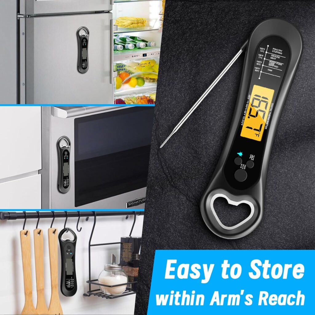 Meat Thermometer for Grilling, Digital Instant Read Food Thermometer with Bottle Cap Opener, Kitchen Gadgets with Backlight  Calibration for Candy, BBQ, Grill,Liquids, Beef, Turkey