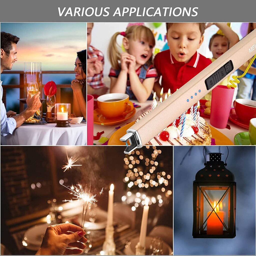 MEIRUBY Lighter Electric Candle Lighter Long Electronic Rechargeable USB Lighter Arc Windproof Flameless Lighters for Candle Camping BBQ Birthday Womens Day Gifts for Women Mom Wife Men, Rose Gold