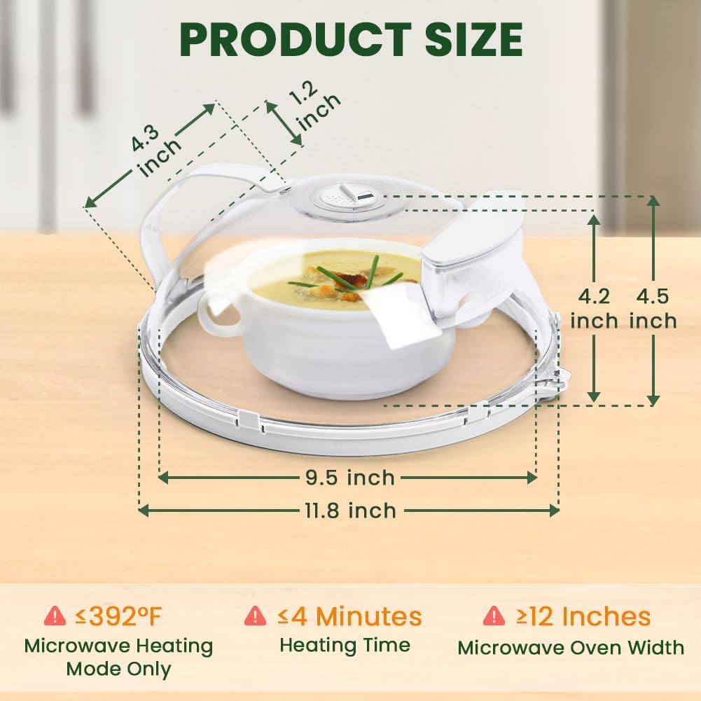 Microwave Cover for Food, Clear Microwave Splatter Cover with Water Steamer and Handle, 10 Inch Plate Covers, Kitchen Gadgets and Accessories, House Essentials for Gifts, Green