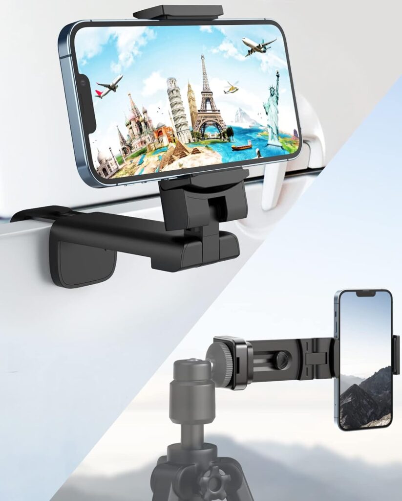 MiiKARE 2 Pack Airplane Travel Essentials Phone Holder/ Stand (Black+Pink), Universal Handsfree Phone Mount for Flying with 360 Degree Rotation, Travel Must Haves Accessory