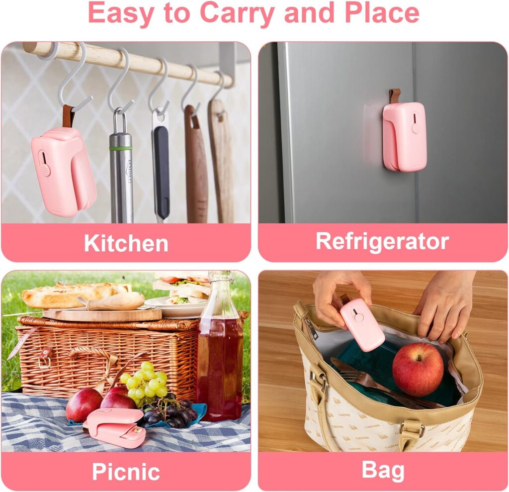 Mini Kenossion Chip Bag Sealer - Heat Seal with Cutter  Magnet, Portable Mini Sealing Machine to Reseal Plastic Bags  Keep Snacks Fresh (2xAA Batteries Included)