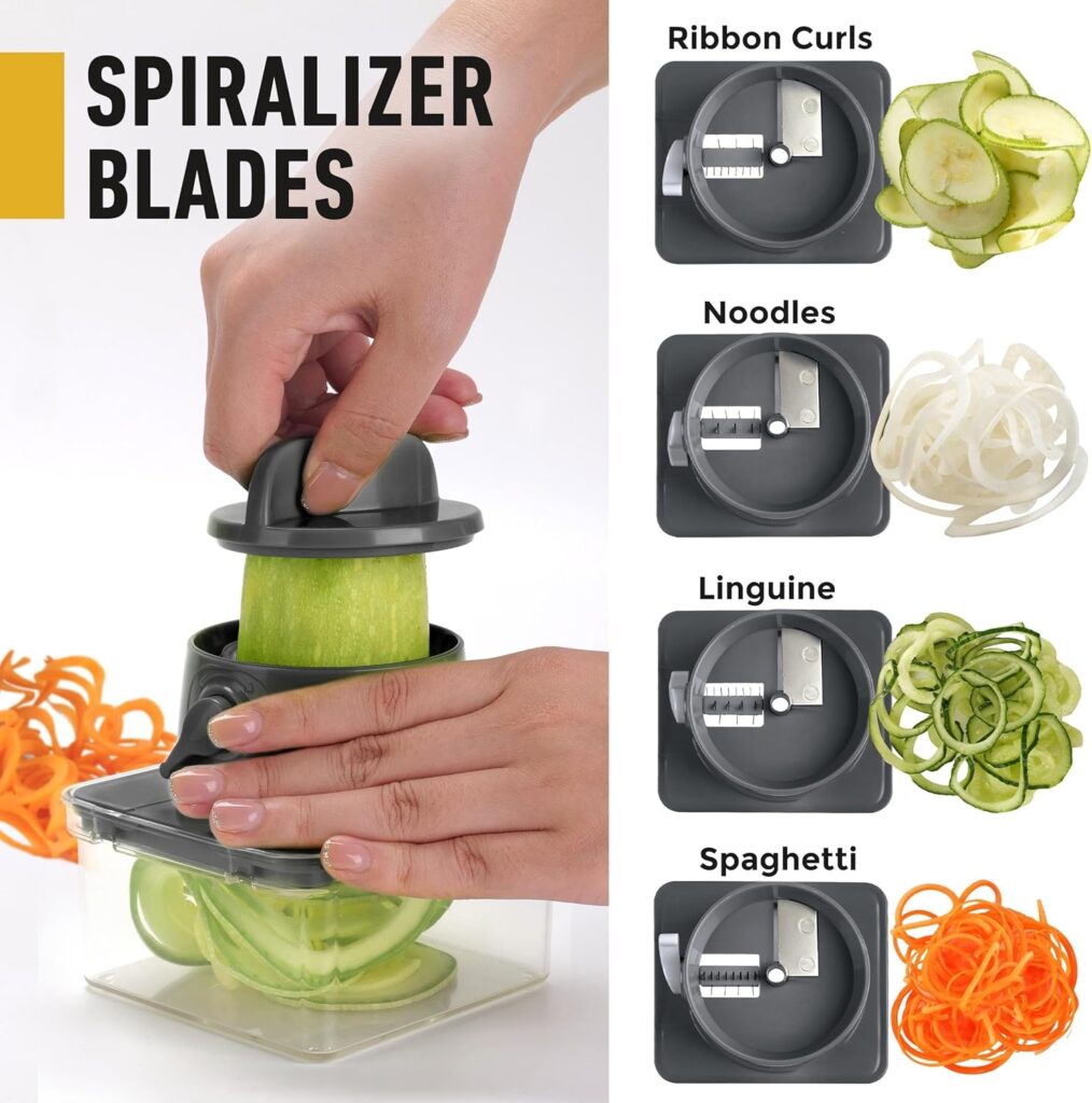 Mueller Pro-Series 10-in-1, 8 Blade Vegetable Chopper, Onion Mincer, Cutter, Dicer, Egg Slicer with Container, French Fry Cutter Potatoe Slicer, Home Essentials, Salad Chopper White Sand/Green