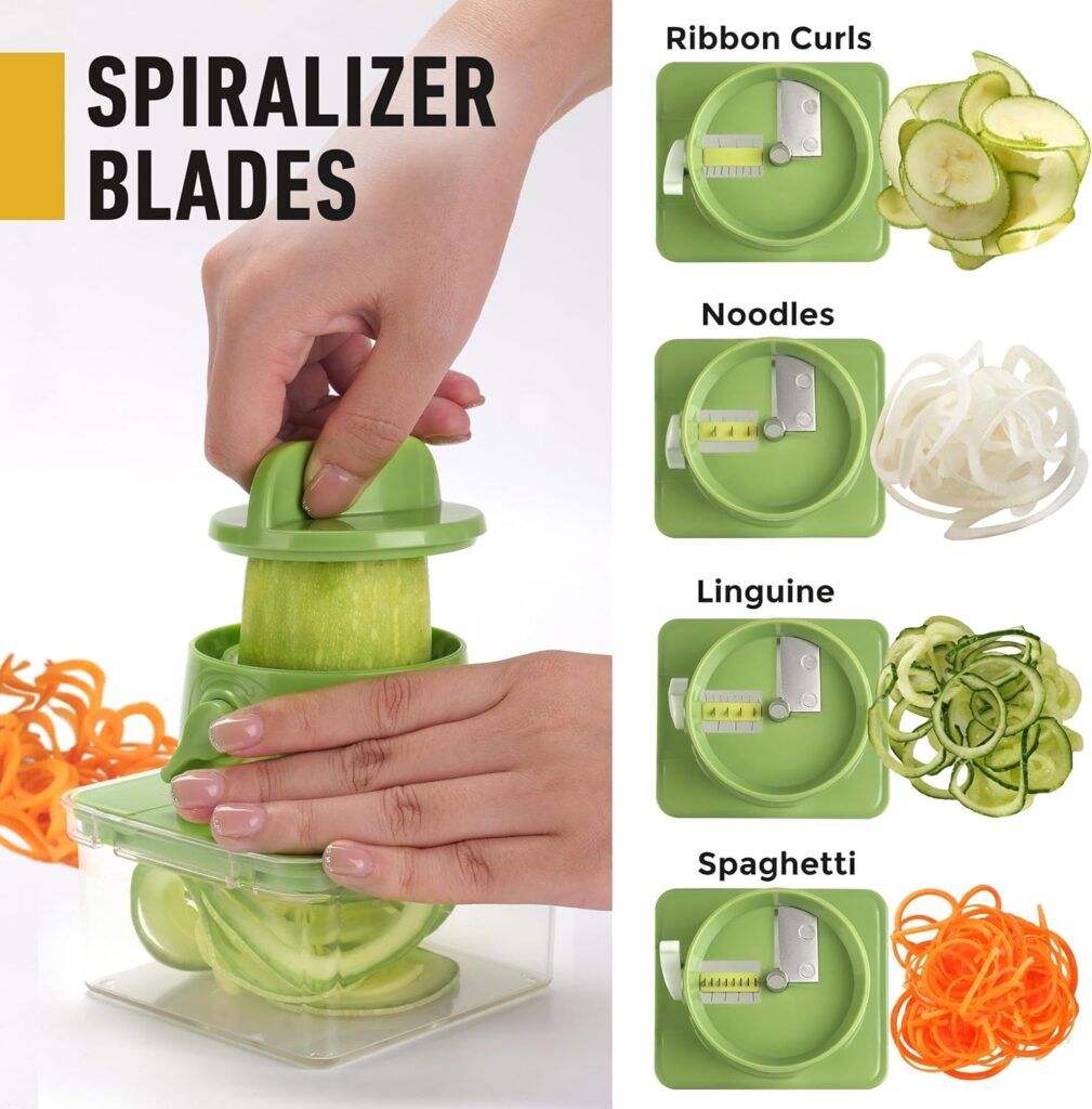 Mueller Pro-Series V Blade Vegetable Chopper, Egg Slicer, Spiralizer, Dicer, Food Chopper Veggie Fruit Cutter, French Fry Cutter, Kitchen Gadgets 2024 with Food Container White Sand/Grey