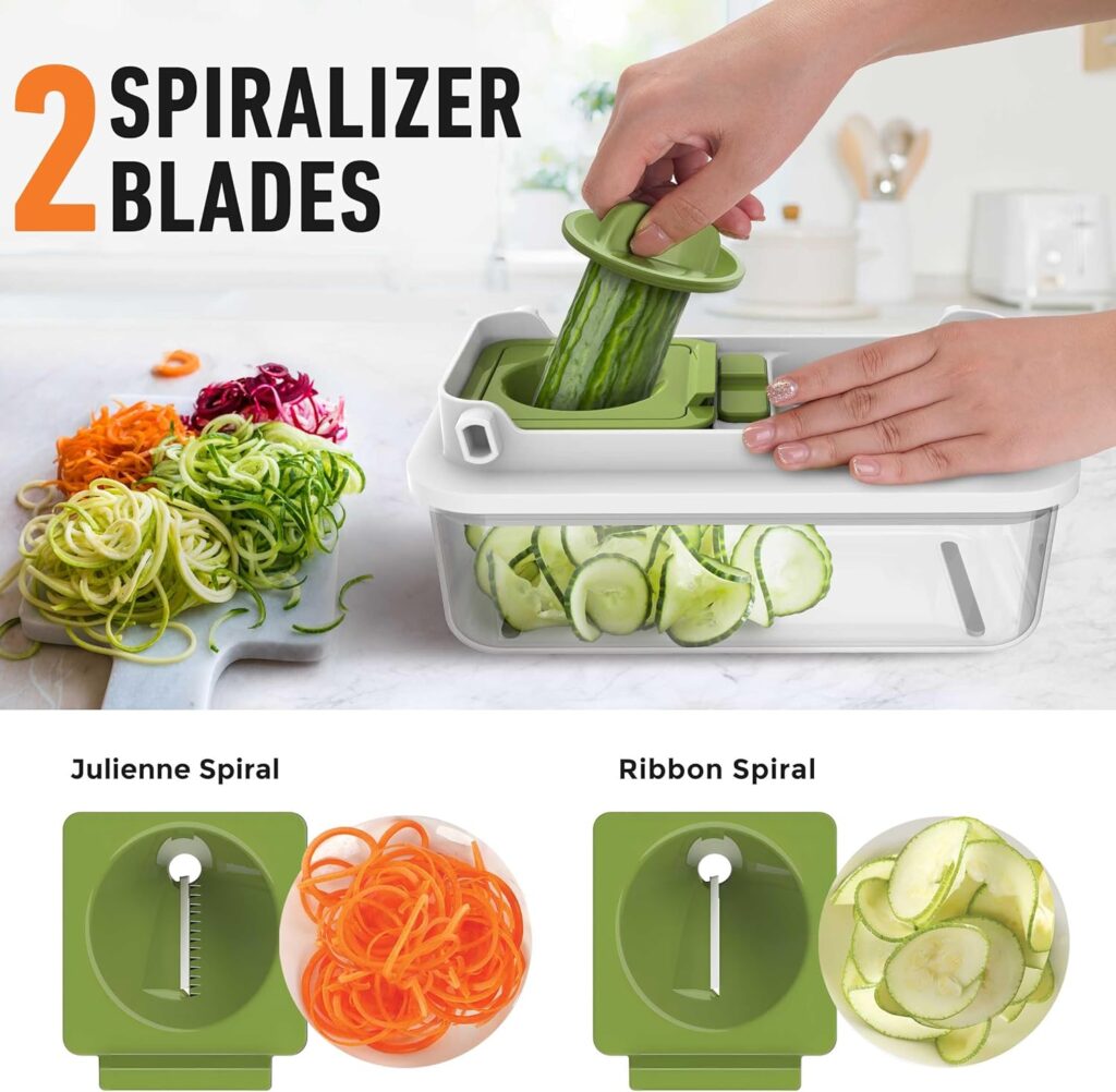 Mueller Pro-Series V Blade Vegetable Chopper, Egg Slicer, Spiralizer, Dicer, Food Chopper Veggie Fruit Cutter, French Fry Cutter, Kitchen Gadgets 2024 with Food Container White Sand/Grey