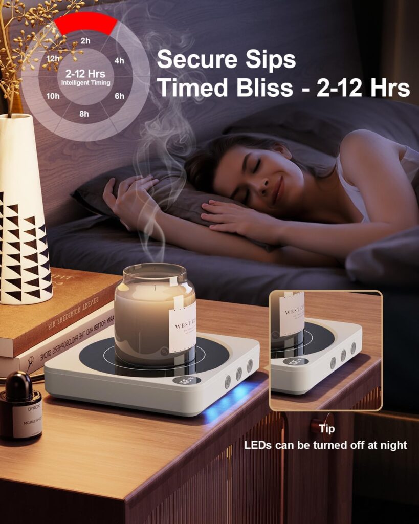 Mug Warmer - 36W Coffee Mug Warmer for Desk with Temperature Display, 2-12Hrs Auto Shut Off, Smart Candle Warmer - Ideal Coffee Gifts Accessories Keep Beverages Coffee Warmer (Wood)