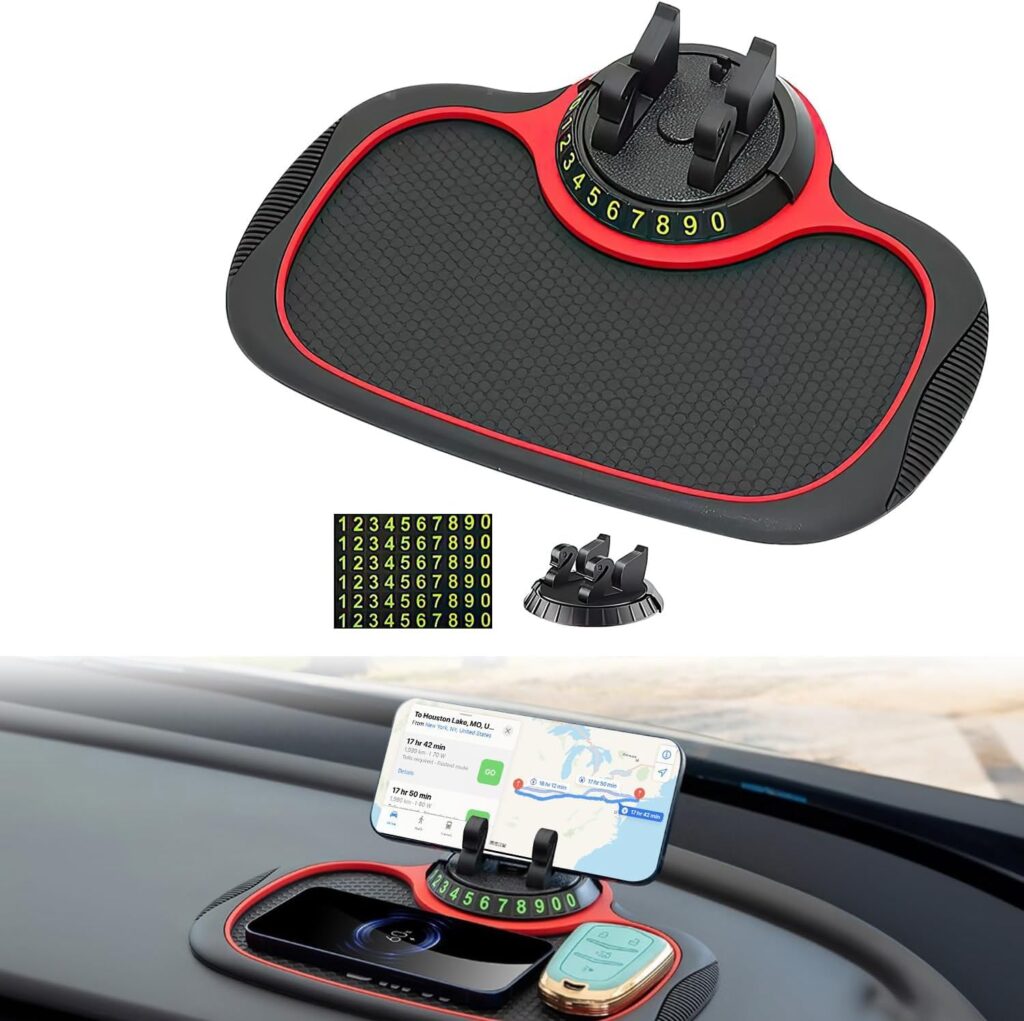 Multifunction Car Anti-Slip Mat Auto Phone Holder, Car Phone Mount Silicone Car Pad Mat, Universal Multifunction Car Dashboard Mat with Phone Holder for Phones, Keys, Gadgets