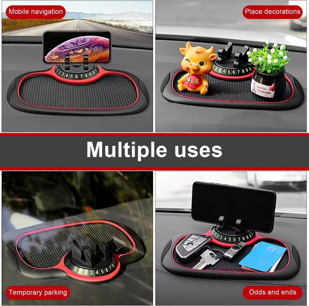 Multifunction Car Anti-Slip Mat Auto Phone Holder, Car Phone Mount Silicone Car Pad Mat, Universal Multifunction Car Dashboard Mat with Phone Holder for Phones, Keys, Gadgets