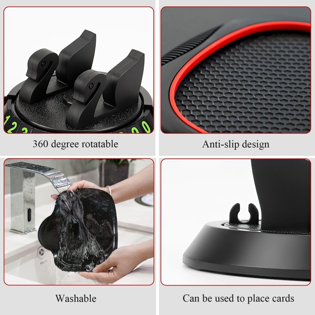 Multifunction Car Anti-Slip Mat Auto Phone Holder, Universal Car Dashboard Pad Mat, 360° Rotating Car Phone Holder, Silicone Cell Phone Holder with Extra Pad for Phones Sunglasses Keys Gadgets