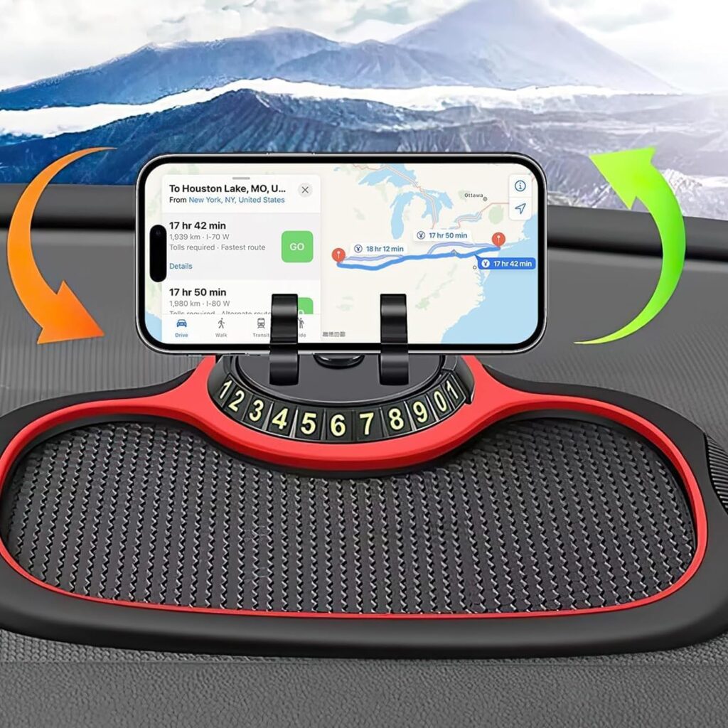 Multifunction Car Anti-Slip Mat Auto Phone Holder, Universal Car Dashboard Pad Mat, 360° Rotating Car Phone Holder, Silicone Cell Phone Holder with Extra Pad for Phones Sunglasses Keys Gadgets