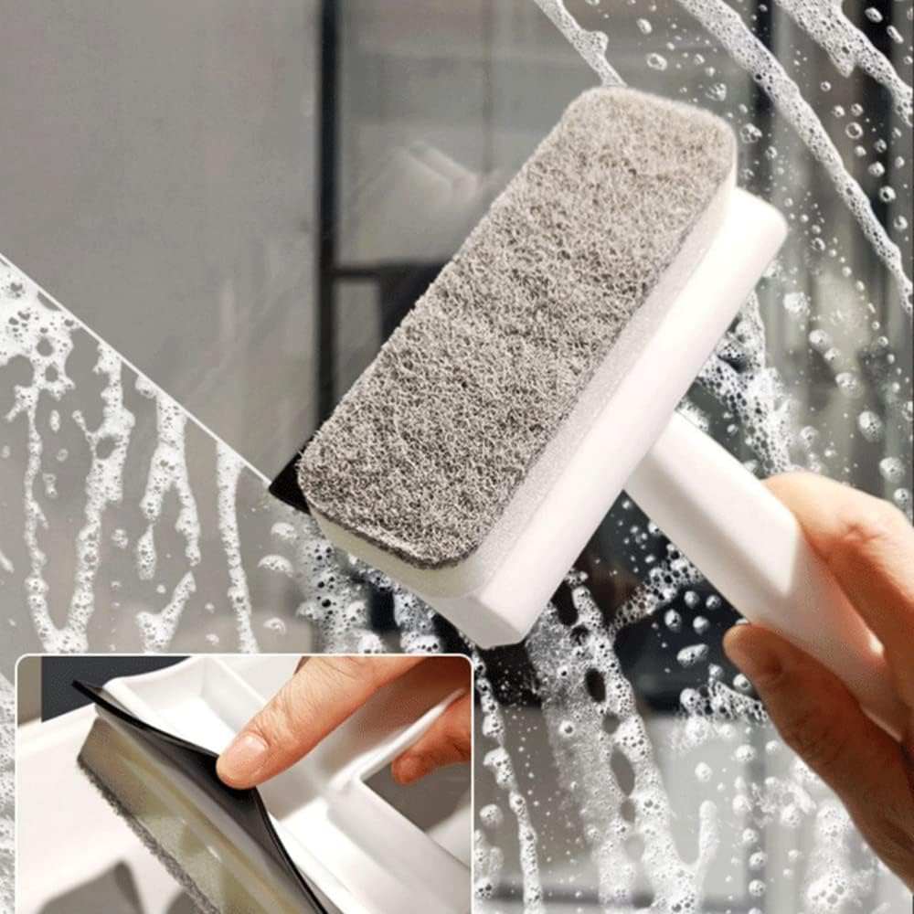 Multifunctional Double-Sided Glass Sponge Cleaning Brush Wiper Mirror Glass Tile Cleaning Brush Bathroom Squeegee(1pack)