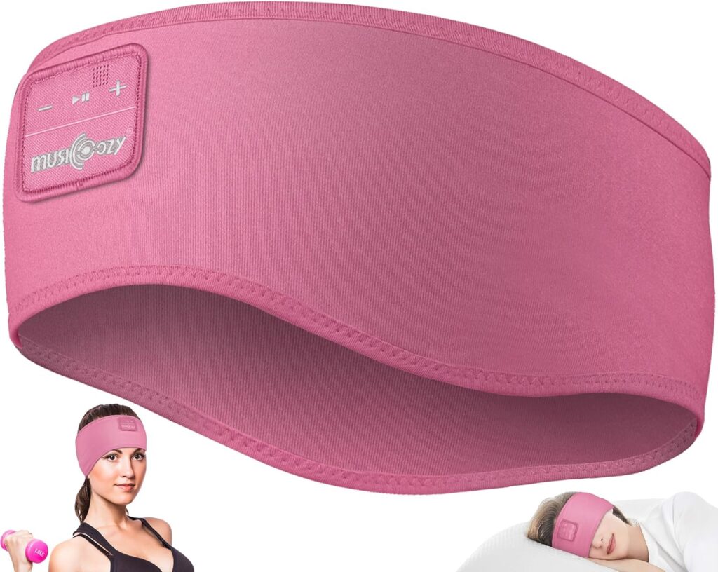 MUSICOZY Bluetooth Sleep Headband Headphones, Pink Headband for Sleeping Headphones Wireless Bluetooth Sleep Headphones for Side Sleepers for Workout Running Cool Gadgets Unique Gifts