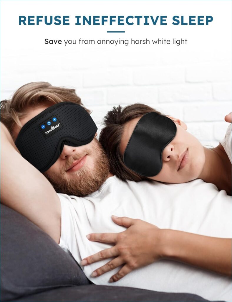 MUSICOZY Sleep Headphones Bluetooth 5.2 Headband Sleeping Headphones Sleep Eye Mask, Wireless Music Earbuds Earphones for Side Sleepers Men Women Air Travel Cool Tech Gadgets Unique Gifts