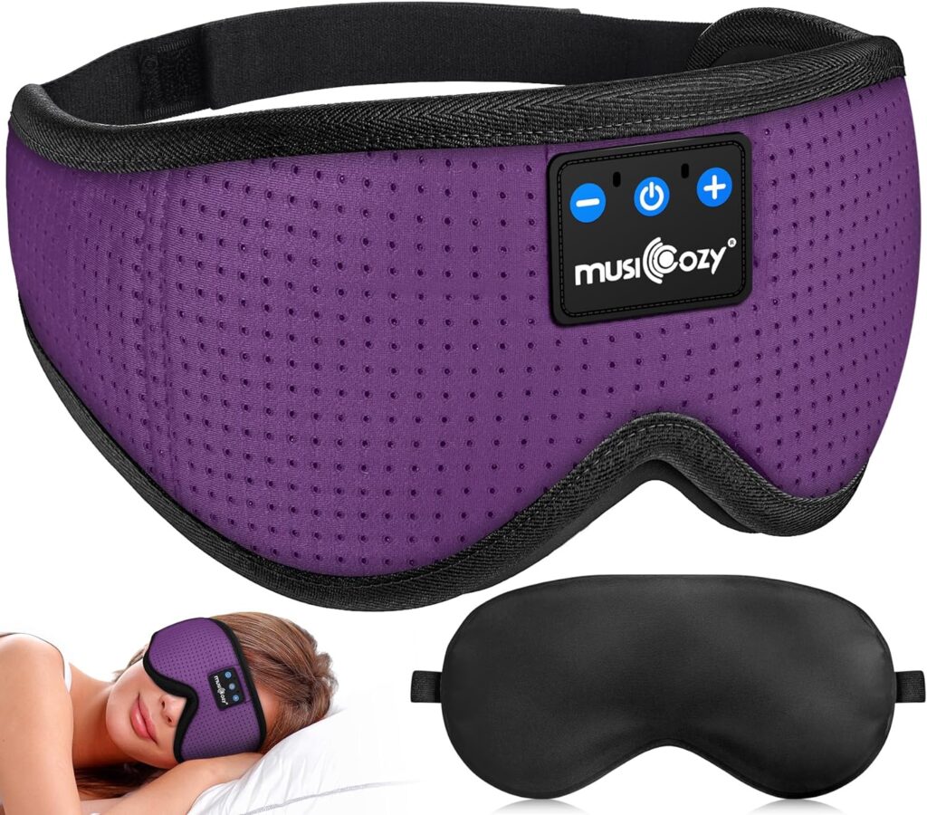 MUSICOZY Sleep Headphones Bluetooth 5.2 Headband Sleeping Headphones Sleep Eye Mask, Wireless Music Earbuds Earphones for Side Sleepers Men Women Air Travel Cool Tech Gadgets Unique Gifts