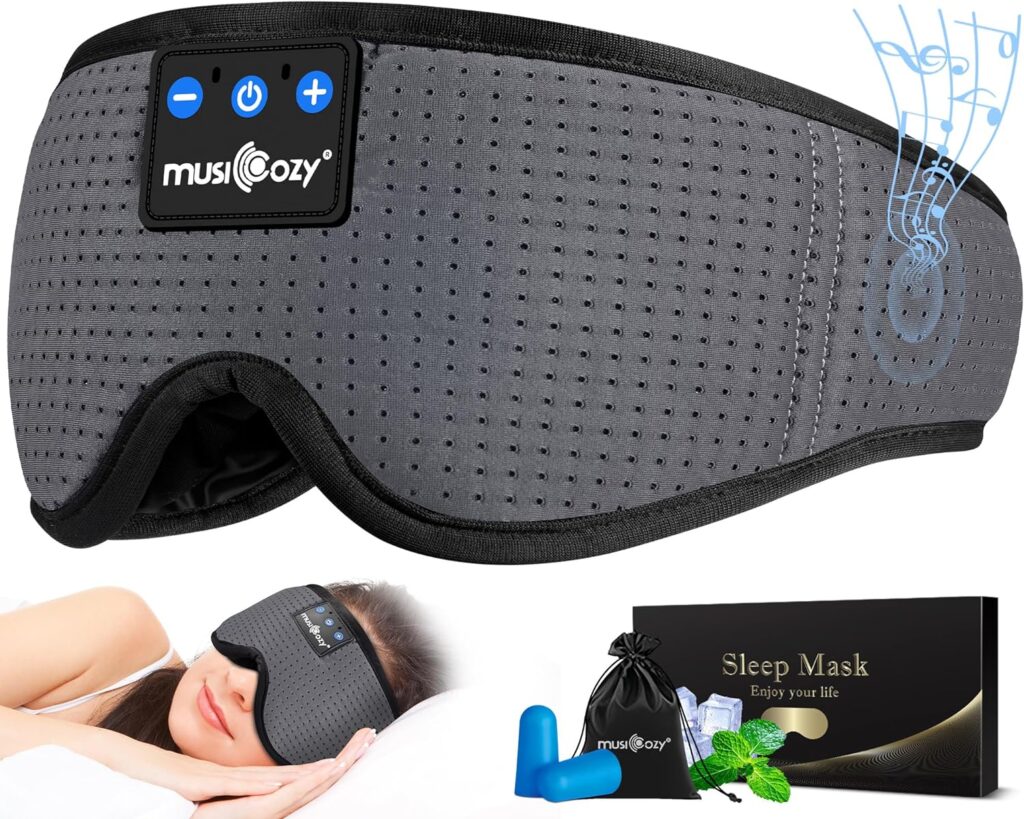 MUSICOZY Sleep Headphones Masks, Sleeping Masks Headphones Wireless Music Mask, Bluetooth Sleep Eye Mask for Sleeping for Side Sleepers Men Women with Speakers Cool Tech Gadgets Gifts(Pink)