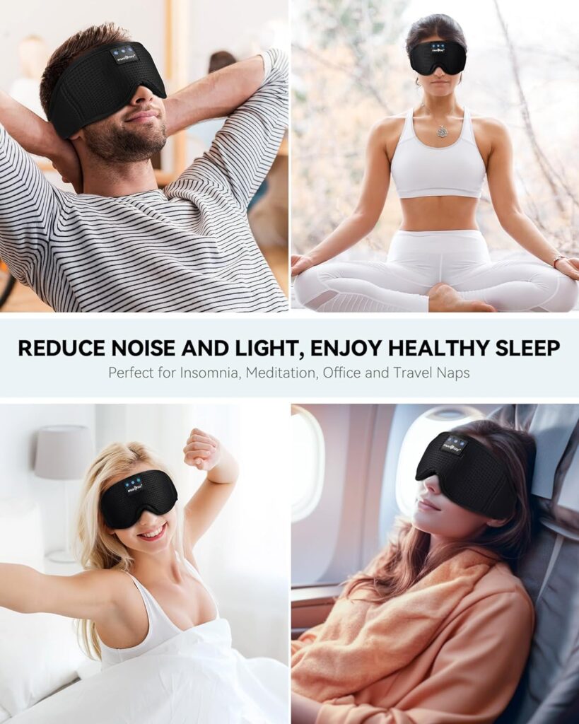 MUSICOZY Sleep Headphones Masks, Sleeping Masks Headphones Wireless Music Mask, Bluetooth Sleep Eye Mask for Sleeping for Side Sleepers Men Women with Speakers Cool Tech Gadgets Gifts(Pink)