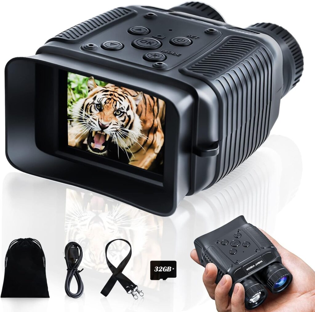 Night Vision Goggles - 4K HD Binoculars - Infrared Night Vision with 8X Digital Zoom, with 32GB Memory Card and Rechargeable Lithium Battery to Save Photos and Videos, Suitable for Camping and Hunting