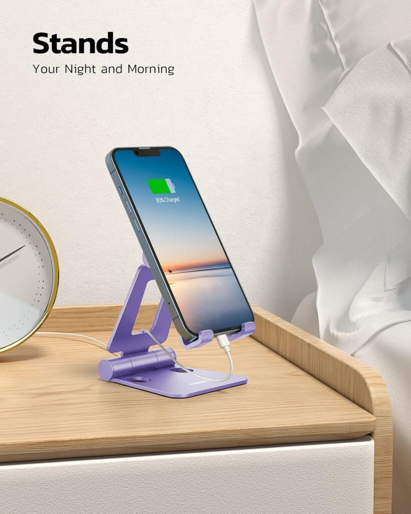 Nulaxy Dual Folding Cell Phone Stand, Fully Adjustable Foldable Desktop Phone Holder Cradle Dock Compatible with Phone 15 14 13 12 11 Pro Xs Xs Max Xr X 8, Nintendo Switch, All Phones - Gray