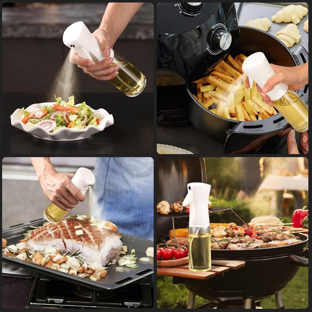 Oil Sprayer for Cooking - 200ml/6.8oz Glass Oil Spray Bottle - Continuous Olive Oil Sprayer with Portion Control - Olive Oil Dispenser Bottle - Kitchen Gadgets for Air Fryer, Salad Making
