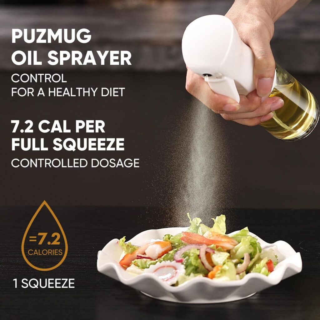 Oil Sprayer for Cooking - 200ml/6.8oz Glass Oil Spray Bottle - Continuous Olive Oil Sprayer with Portion Control - Olive Oil Dispenser Bottle - Kitchen Gadgets for Air Fryer, Salad Making