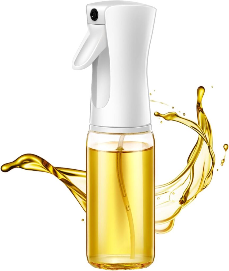 Oil Sprayer for Cooking - 200ml/6.8oz Glass Oil Spray Bottle - Continuous Olive Oil Sprayer with Portion Control - Olive Oil Dispenser Bottle - Kitchen Gadgets for Air Fryer, Salad Making